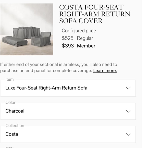 Restoration Hardware (RH) Costa 4 seat sofa cover - Picture 5 of 5